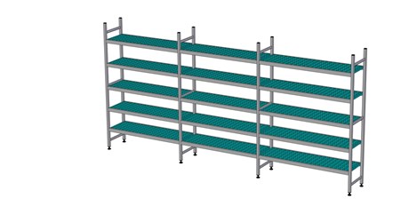 RAYONNAGE À CLAYETTES EN LIGNE LONGUEUR DE COMPOSITION 1087+2X1199 MM EA-0162