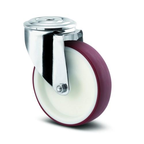 ROULETTE PIVOTANTE INOX - FIXATION OEIL - BANDAGE ROUGE - Ø 80 MM - ALPHA TENTE
