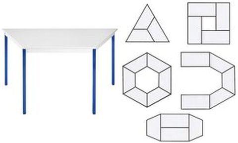 SODEMATUB Table de réunion trapézoïdale 147TGBL - plateau gris, châssis bleu, modulable_0