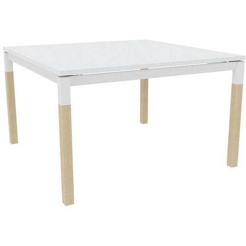 TABLE DE RÉUNION 120CM X4 BLANC / PIED CHÊNE - BLANC - QUADRIFOGLIO