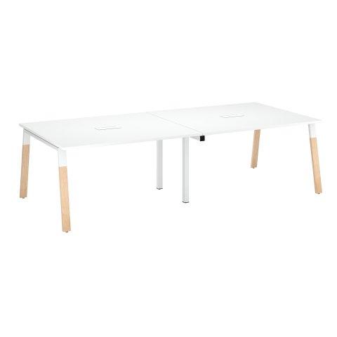 TABLE DE RÉUNION MODULABLE AVEC EXTENSION ECLA L 280 X P 126 CM PLATEAU BLANC PIÉTEMENT MÉTAL/BOIS
