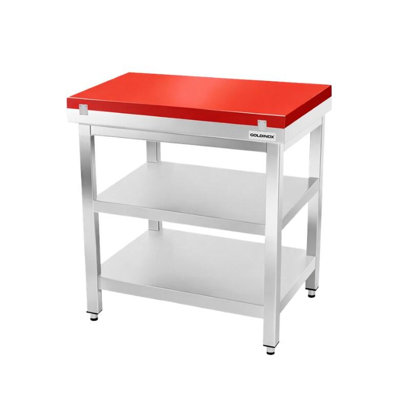 Table de travail en inox 600x500 mm avec plaque de découpe rouge et 2 étagères PREMIUM - GOLDINOX - gris inox 3701770842599_0