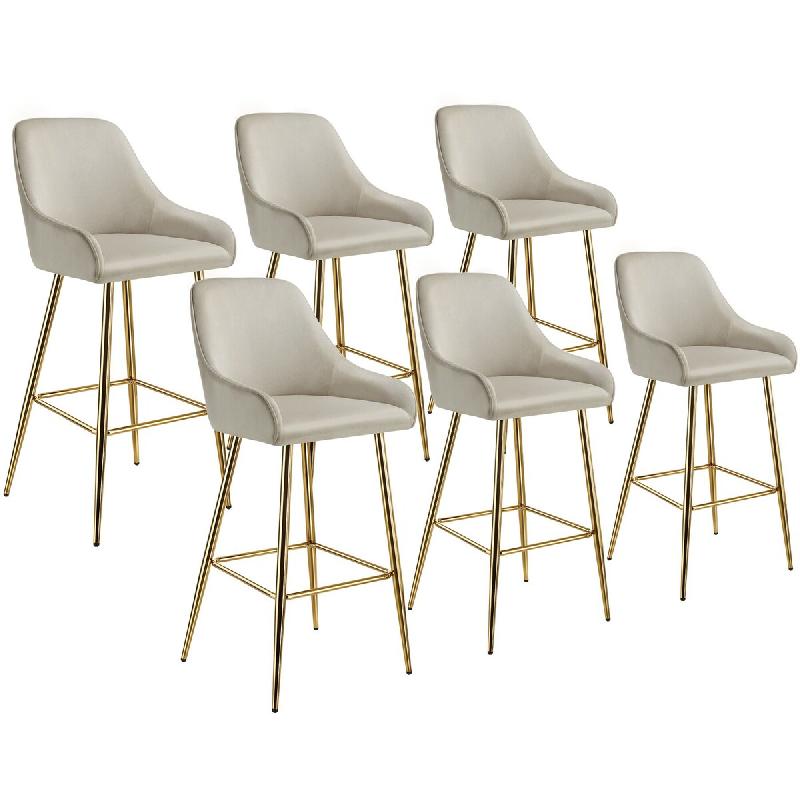 Tectake Tabouret de bar AVANE avec dossier rembourré en aspect velours  crème/or - 405881 - beige multi-matériau 405881_0