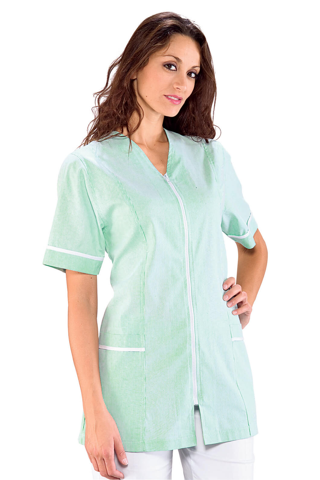 TUNIQUE MÉDICALE VICTORIA BLANC RAYÉ VERT 100% COTON