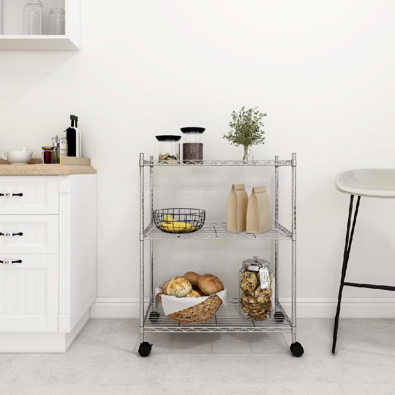 Vidaxl étagère de rangement 3 niveaux et roues 60x35x81cm chrome 150kg 324625_0