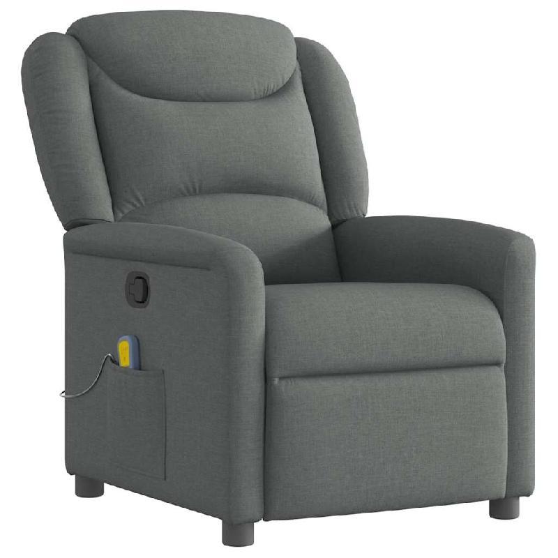 VidaXL Fauteuil de massage inclinable Gris foncé Tissu Modèle Rermelia - 8721158336132_0