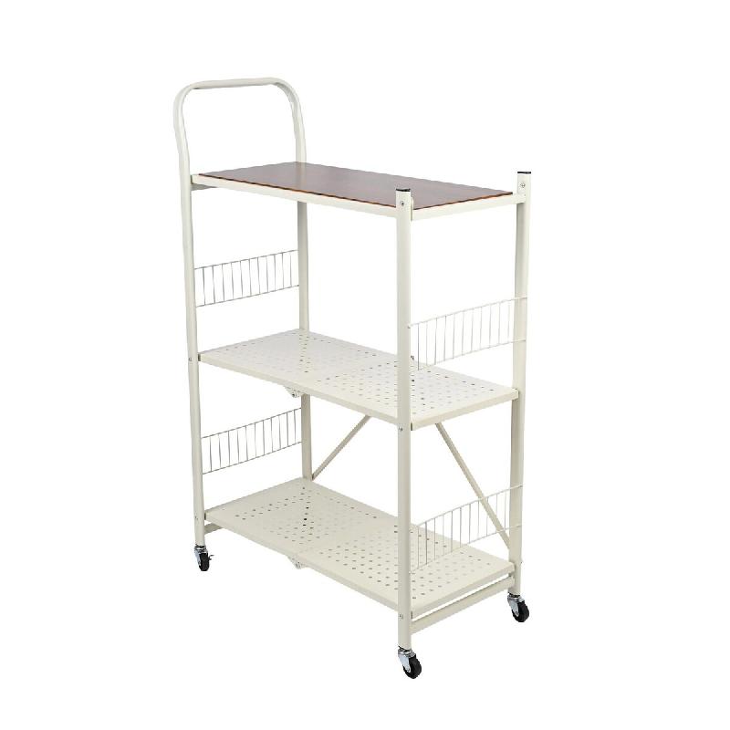 WellHome - Chariot de rangement pliable à 3 niveaux avec roulettes, blanc - 76 x 34,5 x 105 cm - blanc métal WH16920_0
