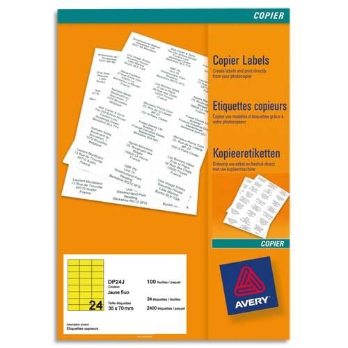 Avery boîte de 2400 étiquettes copieur 70x35 jaune fluo dp24j-100_0