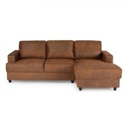 Canapé d'angle droit 4 places - Tissu marron vintage - Style contemporain - L 215 x P 140 x H 86 cm - PAUL_0