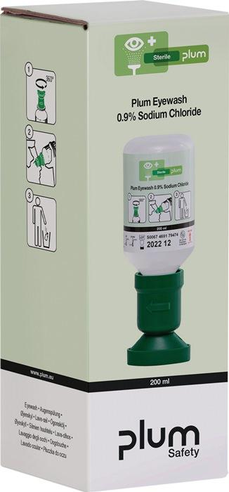 Flacon de rinçage oculaire 200 ml - Solution stérile 0,9% de chlorure de sodium - DIN EN15154-4 - PLUM - Durée de conservation 3 ans_0