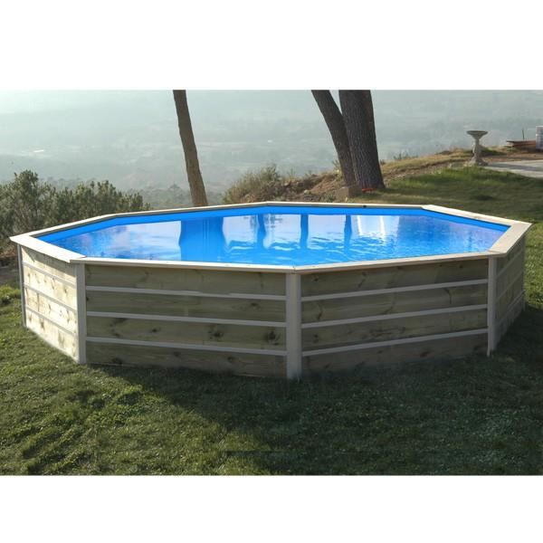 Piscine bois octogonale Saint Bernard - 4,95 x 3,15 x h. 1,29 m - panneaux prémontés et filtration incluse_0
