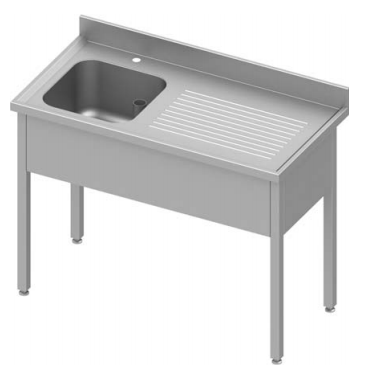 Plonge inox adossée avec 1 bac  à gauche sans étagère 1100x600x900 soudée - 934436110S_0