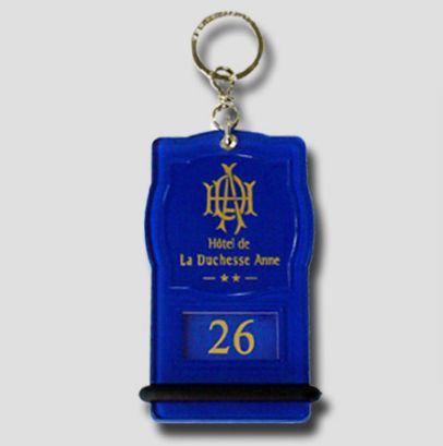 Porte-clé hôtel Créopillo - bleu et doré - personnalisable avec logo - en polycarbonate_0