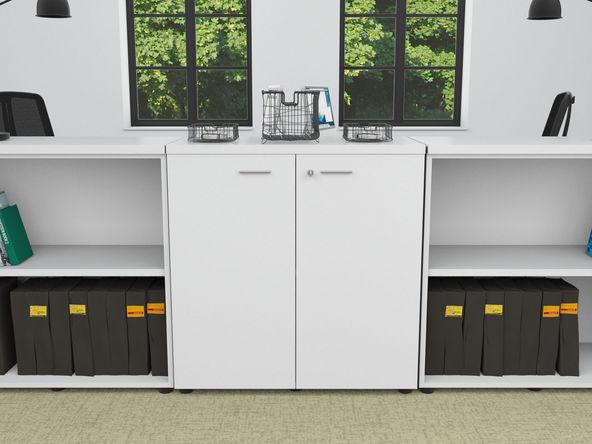 Armoire basse portes battantes L86 H89 P45 cm - bois mélaminé - 2 niveaux - 6 finitions - Garantie 3 ans_0