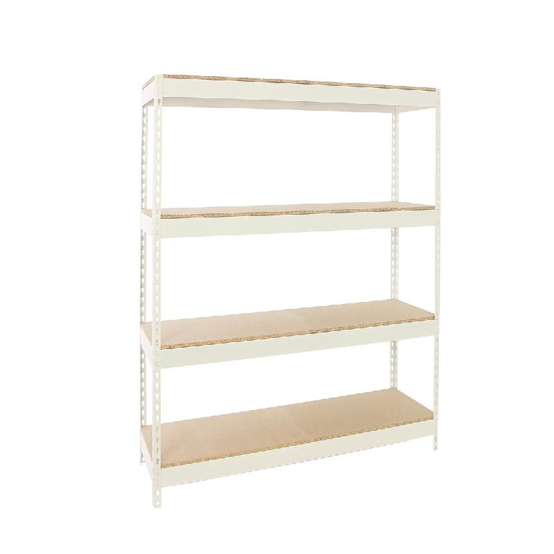 SimonRack Rayonnage industriel, 2000x1200x450 mm, 400 kg au point de flexion, 4 étagères bois, rayonnage garage, Blanc/Bois- Ecoforte - blanc métal_0