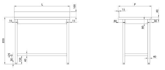 Table adossée avec étagère basse 1800x700x850 mm à monter - 950047180_0