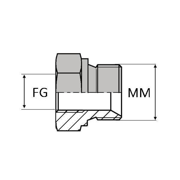 Adaptateur droit femelle gaz cylindrique x mâle DIN bague BS concentrique - FG1/4 / MDCT18X150 CONC - Ø FG 1/4' - Ø MM / FM 18X150_0