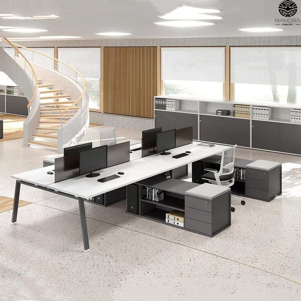 Atreo - Bureau open space Mahora - Plateau mélaminé, formes et options personnalisables - Fabrication italienne_0