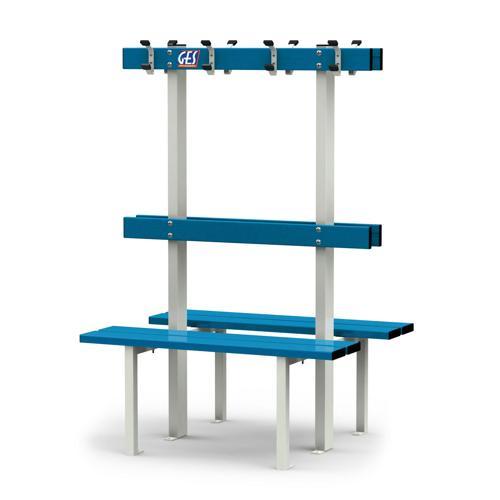 BANC VESTIAIRE DOUBLE SUR PIEDS AVEC PORTE PATÈRES LONGUEUR GES ASSISE ALU