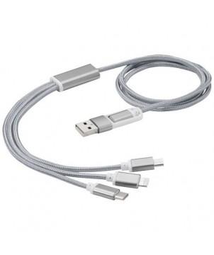 CÂBLE DE CHARGE 5-EN-1 VERSATILE - ARGENTÉ - ACCESSOIRES INFORMATIQUES PUBLICITAIRES
