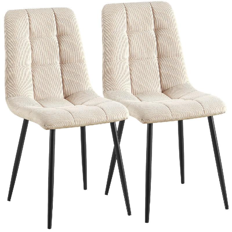 CLP Lot de 2 chaises de salle a manger Antibes en velours cotele Cordon HBT: 84x45x55 cm Crème - beige textile 327379_0