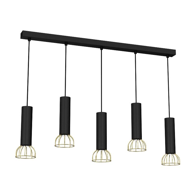 EULUNA DANJEL SUSPENSION, À 5 LAMPES, NOIR/DORÉ