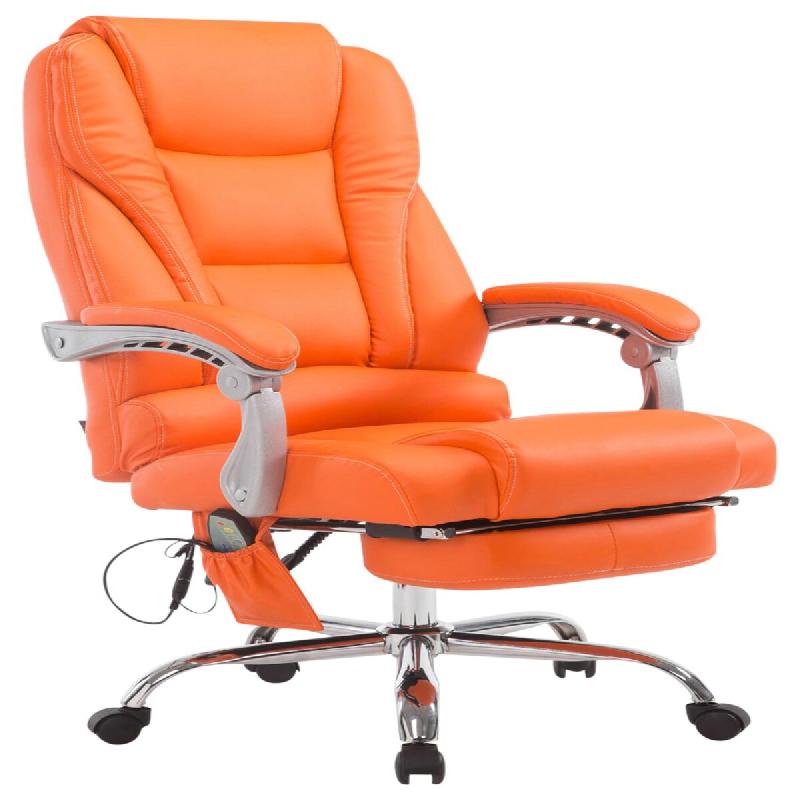 Décoshop26 - Fauteuil de bureau ergonomique fonction massage avec repose-pieds extensible accoudoirs PVC orange et métal 10_0007037 - métal 3000265_0