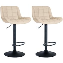 Décoshop26 - Lot de 2 tabourets de bar structure métallique noir assise en PVC crème avec surpiqûres 10_0004442 - noir 3000252104171_0