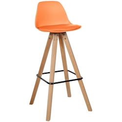 Décoshop26 - Tabouret de bar chaise haute x1 repose-pieds style scandinave en plastique et PVC orange structure en bois clair carré 10_0004625 - 300_0