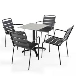 Oviala Business Ensemble table de jardin stratifié béton gris clair et 4 fauteuils gris - Oviala - gris métal 108161_0