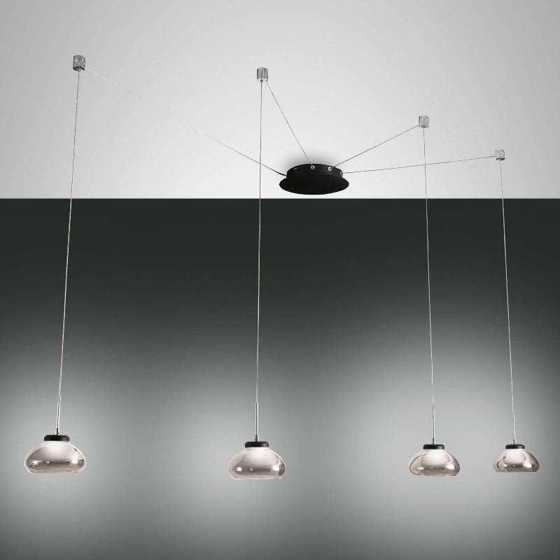 FABAS LUCE ARABELLA SUSPENSION 4 LAMPES NOIR/GRIS/TRANSPARENT