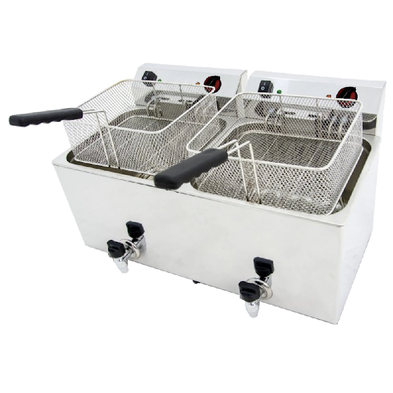 Friteuse electrique 12+12 litres de table avec robinet - 695x495x325 mm - 9000 W 230/1V - 44246212 Eurast - inox 44246212_0