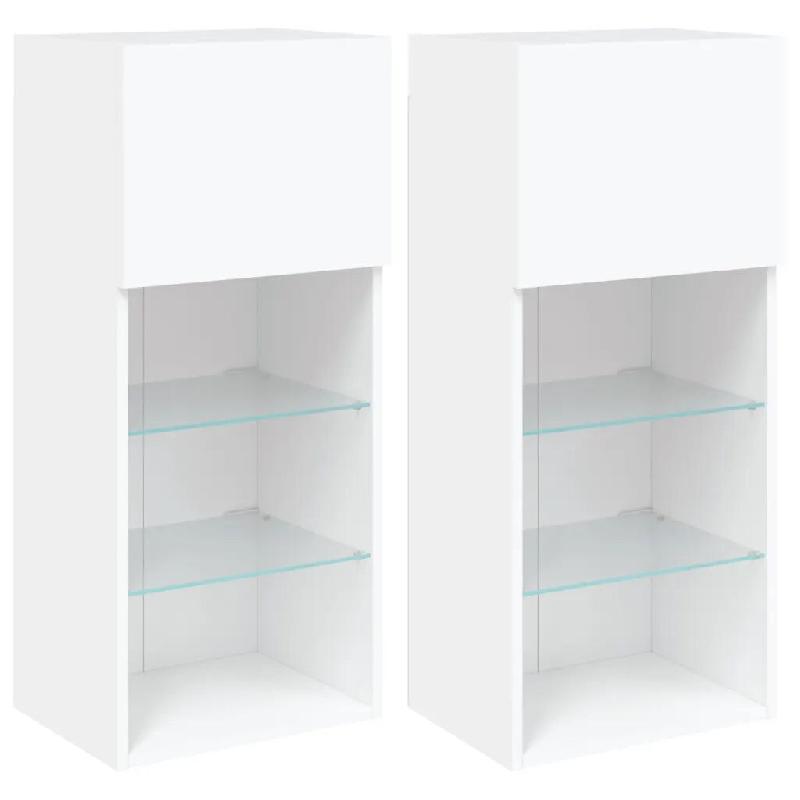 Helloshop26 - Lot de 2 meubles TV muraux design tendance avec lumières LED 40,5 x 30 x 90 cm en bois d'ingénierie blanc 02_0049377 - blanc verre 300_0