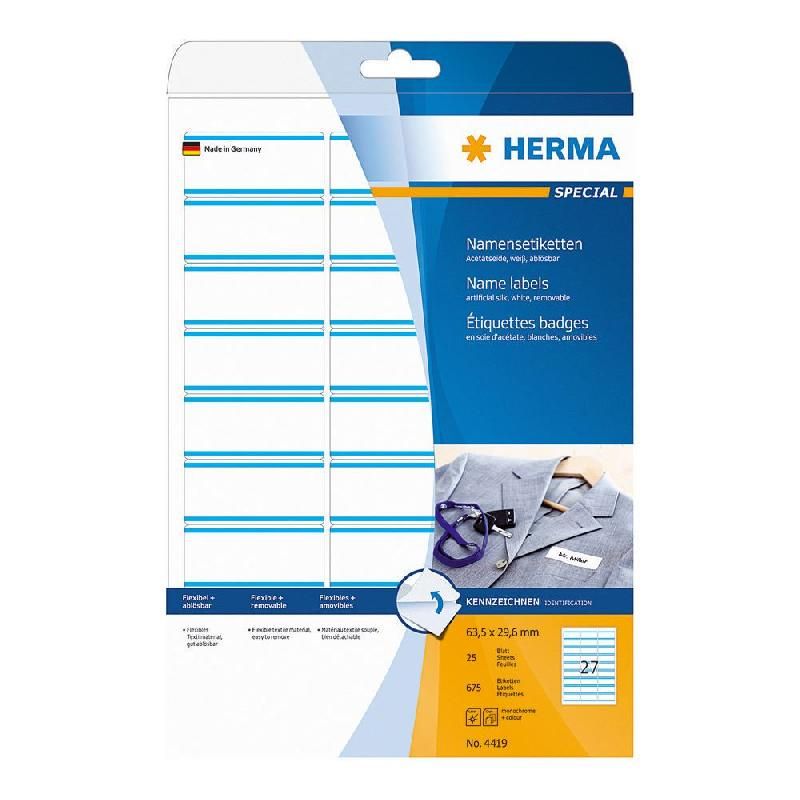 HERMA ETIQUETTES BADGES TEXTILES - HERMA - 29,6 X 63,5 MM - BLEU - BOÎTE DE 675 BADGES