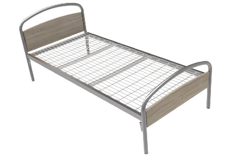 LIT THÉLIA TÊTE/PIED PANNEAU SOMMIER TREILLIS 80X200 ALU/CHÊNE FONCÉ - MANUTAN COLLECTIVITÉS