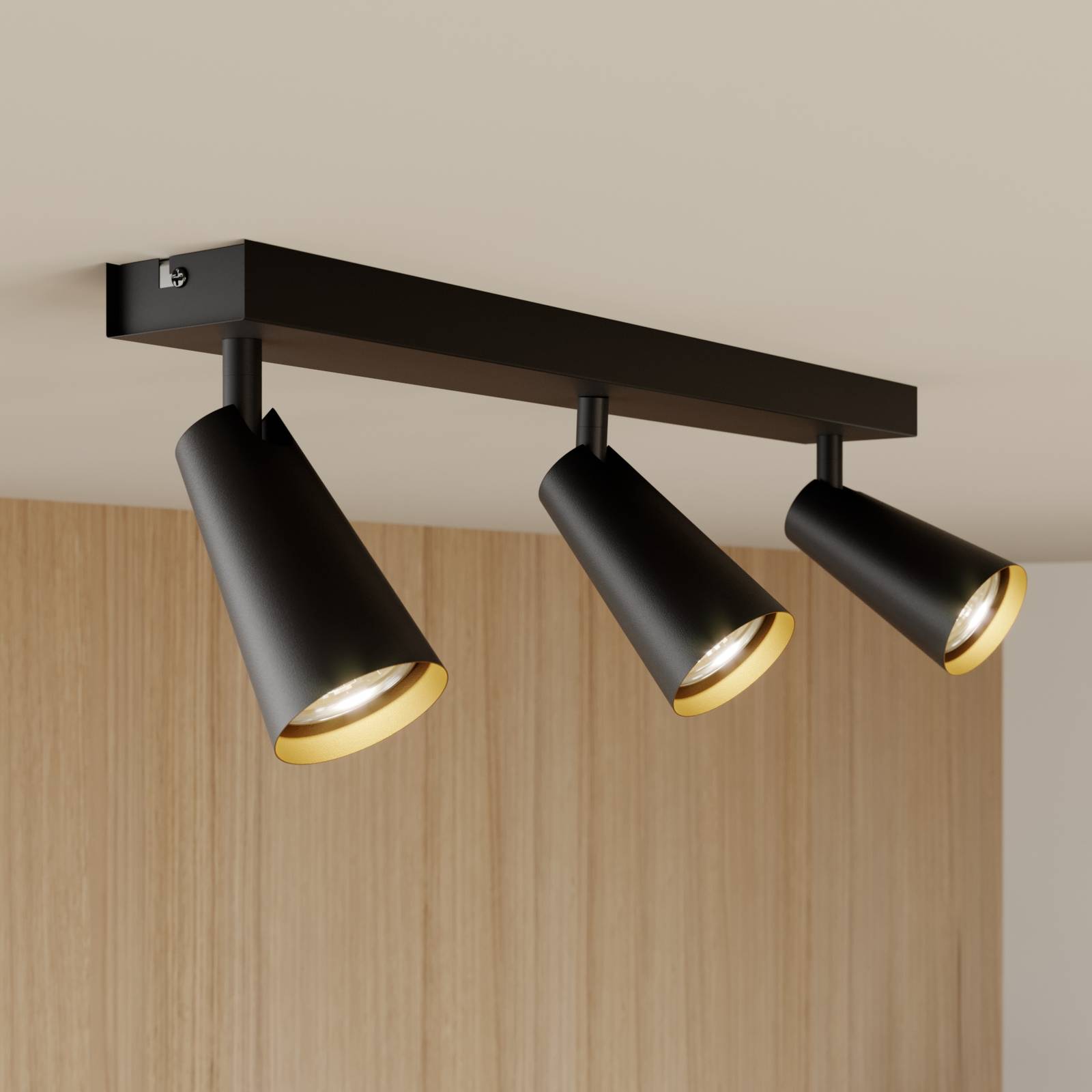 LUCANDE ANGELINA PLAFONNIER NOIR-DORÉ, À 3 LAMPES