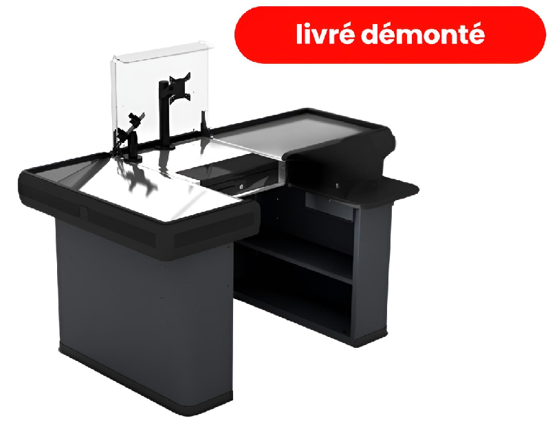 Meuble de caisse 1800 prestige à monter - Tiroir caisse - Support Écran - Protection plexi - Coloris Gris RAL 7016_0