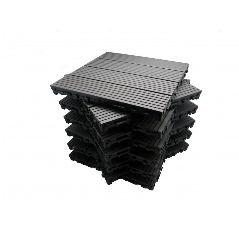 Pack dalle de terrasse 1m² en bois composite Modular - 11 pièces 30x30 cm - Gris carbone - Surface couverte 1m²_0