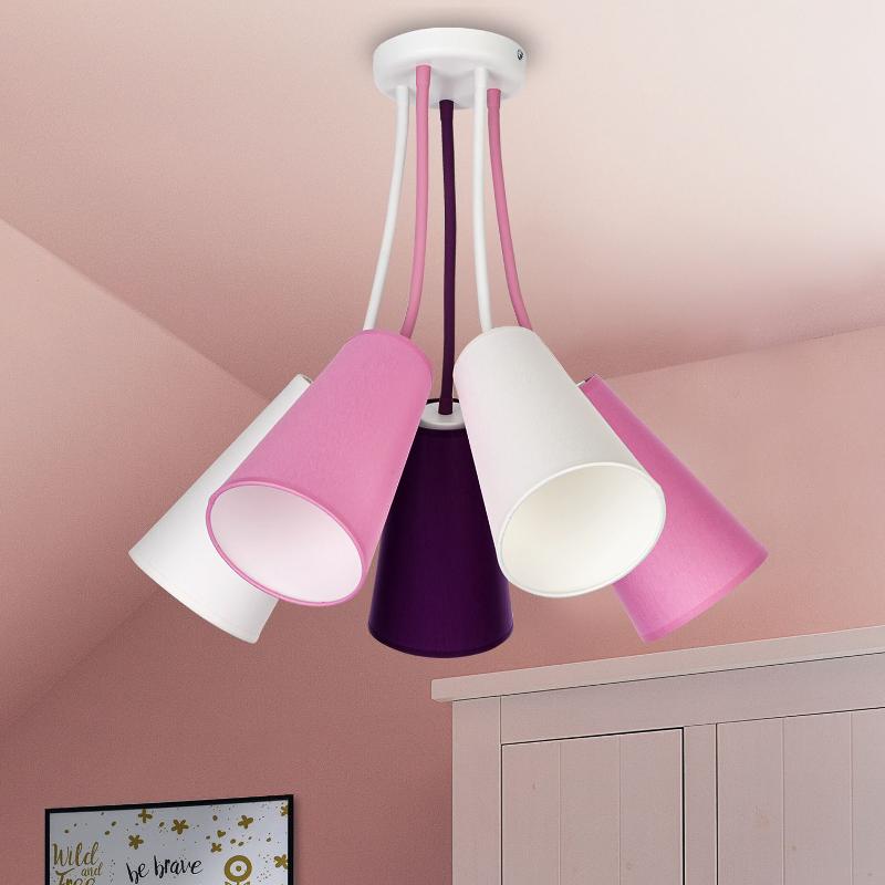 TK LIGHTING PLAFONNIER WIRE KIDS 5 LAMPES, BLANC/ROSE/VIOLET