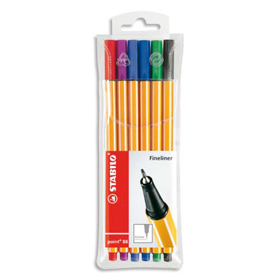 POCHETTE DE 6 FEUTRES STABILO POINT 88 - POINTE FINE 88/6 - COLORIS ASSORTIS
