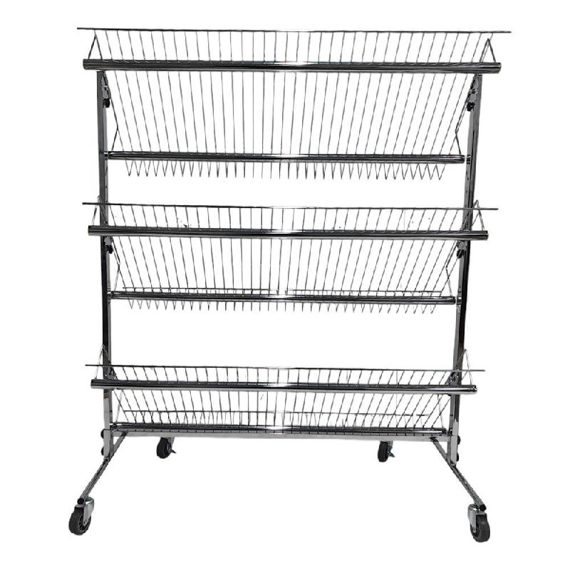 Présentoir 3 niveaux H135cm pour cagettes fruits et légumes - roulettes inclues_0