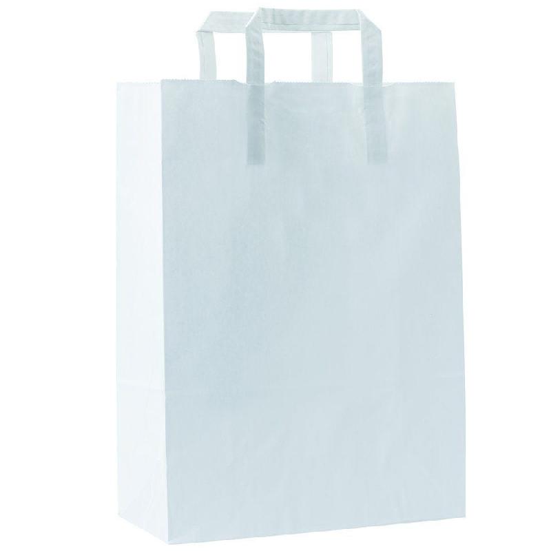 Sac kraft alimentaire blanc poignées plates 26+12X35cm - par 200_0