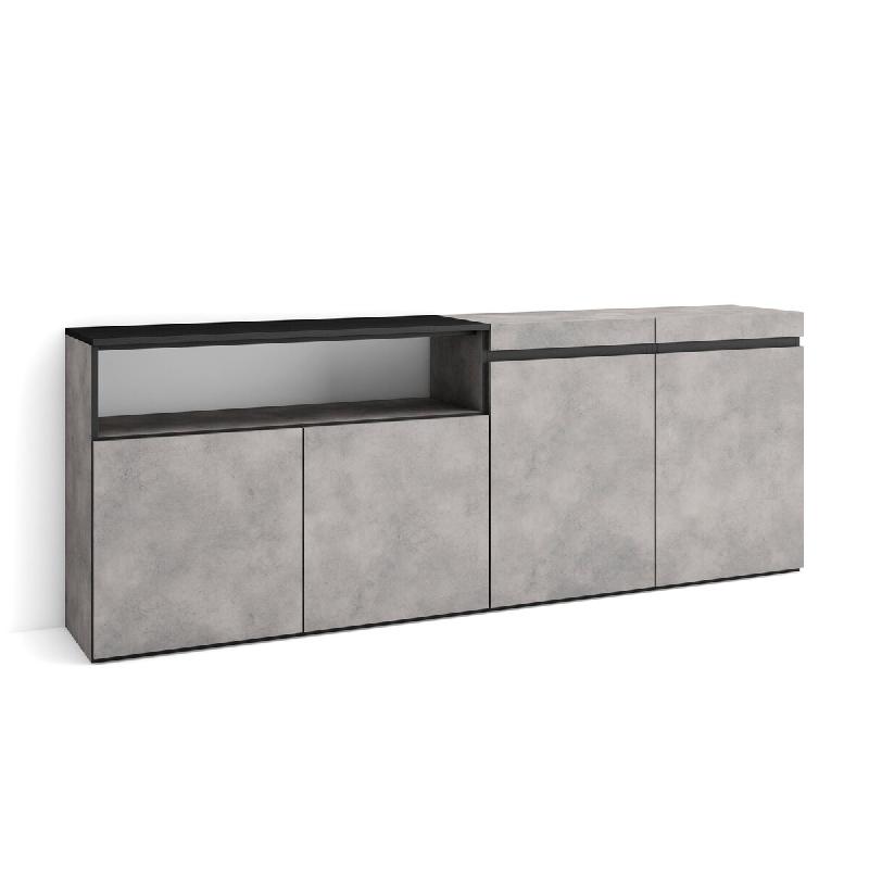 SKRAUT HOME Buffet salon et cuisine, 200x75x35cm, 4 Portes, Meuble chaussure, Ciment - gris Bois manufacturé 61_1_0