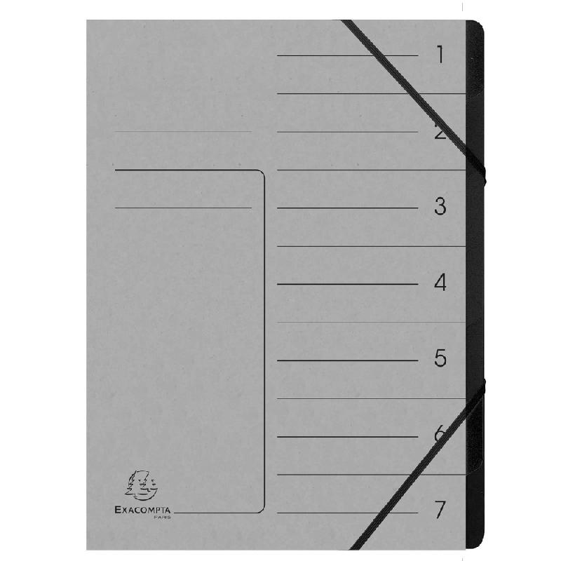 TRIEUR AGRAFÉ AVEC ÉLASTIQUES INTÉRIEUR NOIR 7 COMPARTIMENTS - A4 - GRIS - LOT DE 10