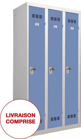 VESTIAIRE INDUSTRIE PROPRE 1 CASE 3 COLONNES L.30 CM BLEU