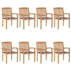 VidaXL Chaises De Jardin Empilables Avec Coussins Lot De 8 Teck Solide - multicolore 3073253_0