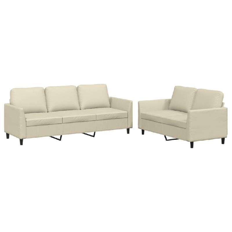 VidaXL Ensemble de canapés 2 pcs avec coussins Crème Similicuir Modèle Sirius Métal Plus - 3201761_0