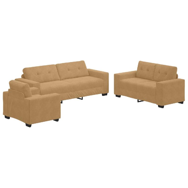 VidaXL Ensemble de Canapés 3 pcs Marron 221 x 80 x 80 cm Velours Modèle Vega Smart - Matériau naturel 3324646_0