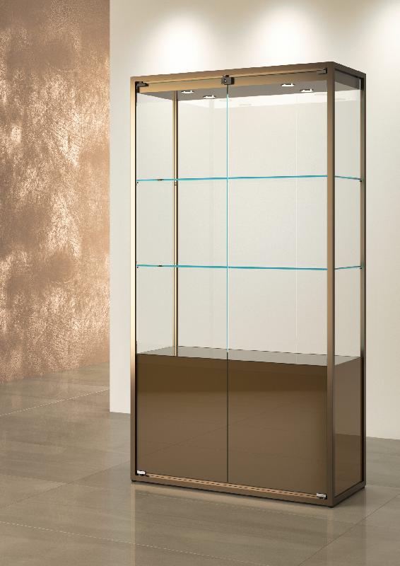 Vitrine haute bronze anodique avec rangement occulté - verre trempé sécurit - L 95 P 45 H 190 cm - STM95VR-BR_0