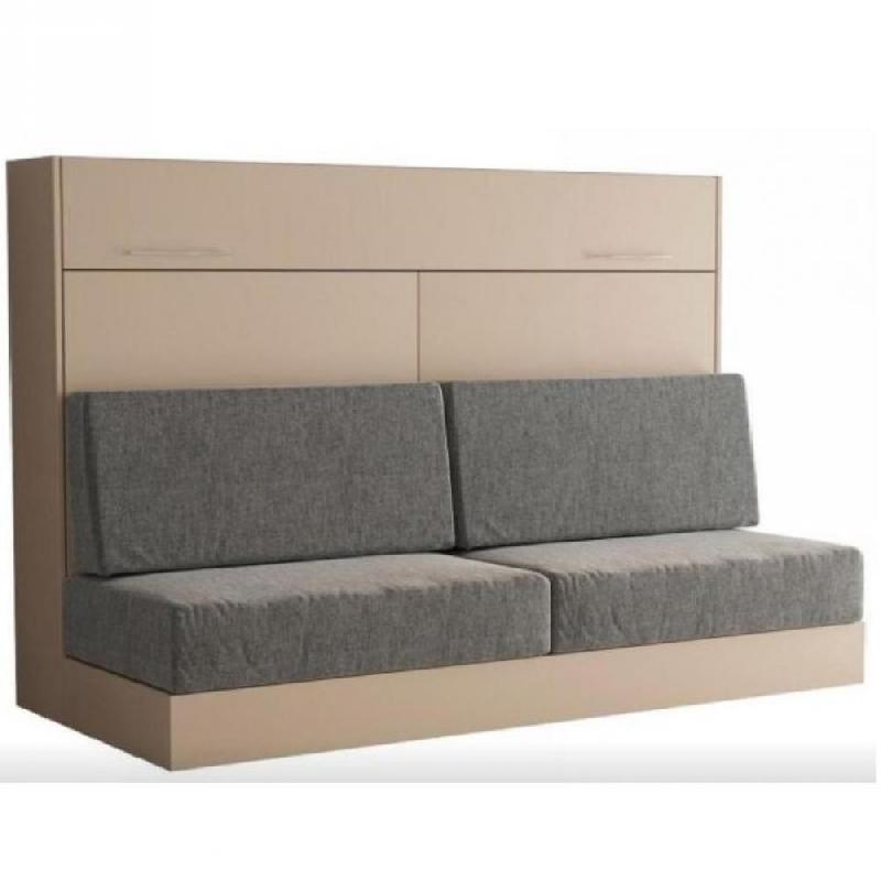 Armoire lit escamotable VERTIGO SOFA - canapé gris taupe - couchage 160x200 cm avec ouverture assistée_0